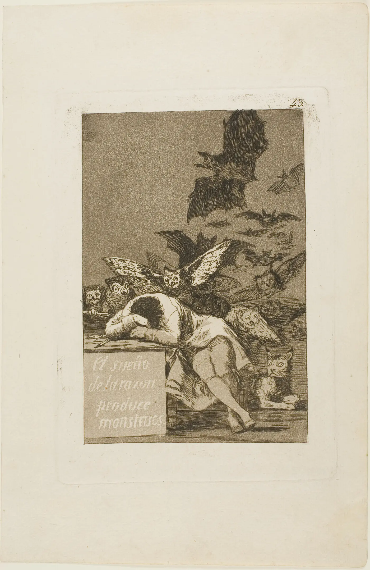 The Sleep of Reason Produces Monsters, plate 43 from Los Caprichos, Francisco José de Goya y Lucientes